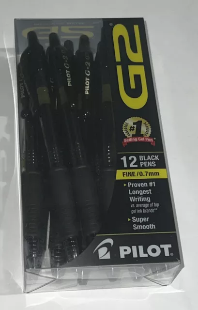 12 PILOT G2 BLACK 0.7mm Fine Premium Gel Roller Retractable Pens Black Ink - NEW
