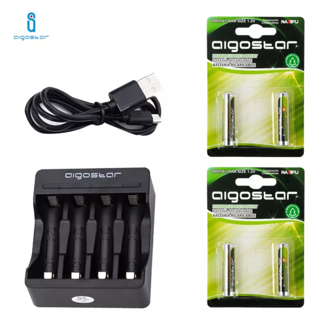 KIT CARICA BATTERIE 4 SLOT + 4 PILE RICARICABILI MINISTILO AAA 900mAH 1.2V AI...