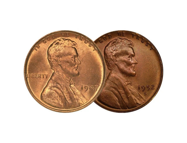 1947 P & 1952 S Lincoln Wheat Cent Choice BU 1c Brilliant Uncirculated - 2 Set