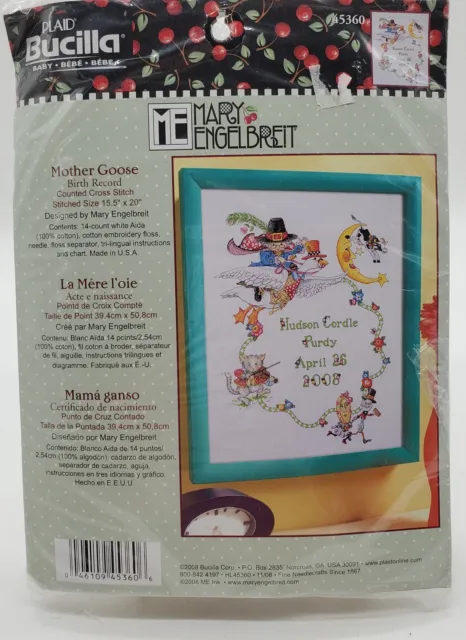 Bucilla Counted Cross Stitch Birth Record Kit 15.5"x20” Mary Engelbreit New