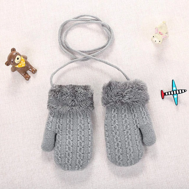 1-4 anni guanto bambino doppia maglia lana più velluto spesso collo sospeso