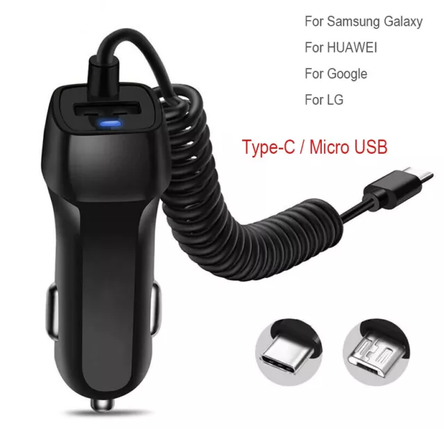 Cargador rápido rápido de automóvil tipo C carga micro USB para teléfono celular Android Samsung 2