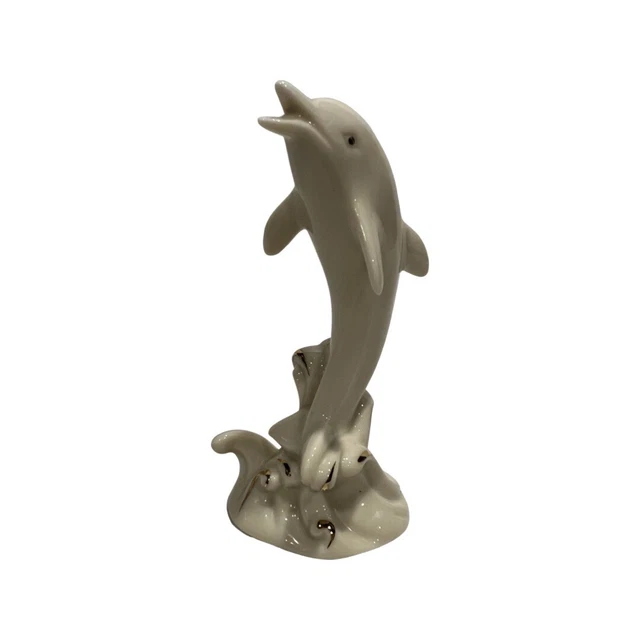 Lenox Ivory Porcelain Dolphin Figurine w Gold Detailing Trim 4” Vintage Ocean