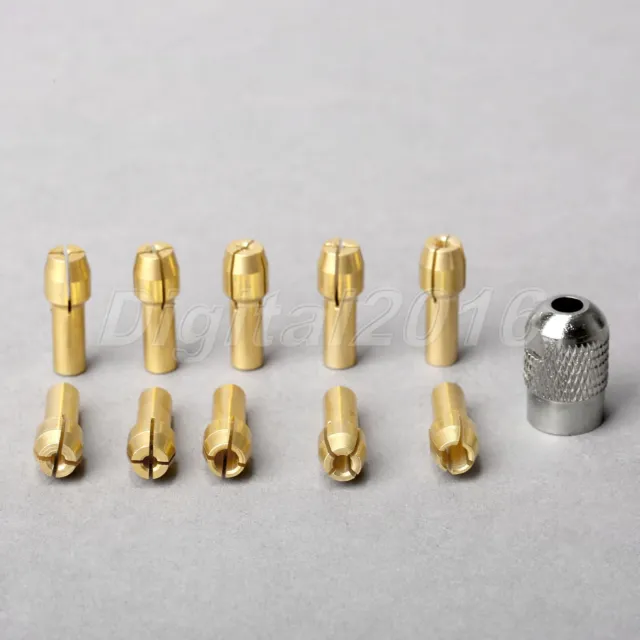 10pcs 0.5mm-3.2mm Brass Collet Chuck & Shaft Screw Cap For Grinder Rotary Tool