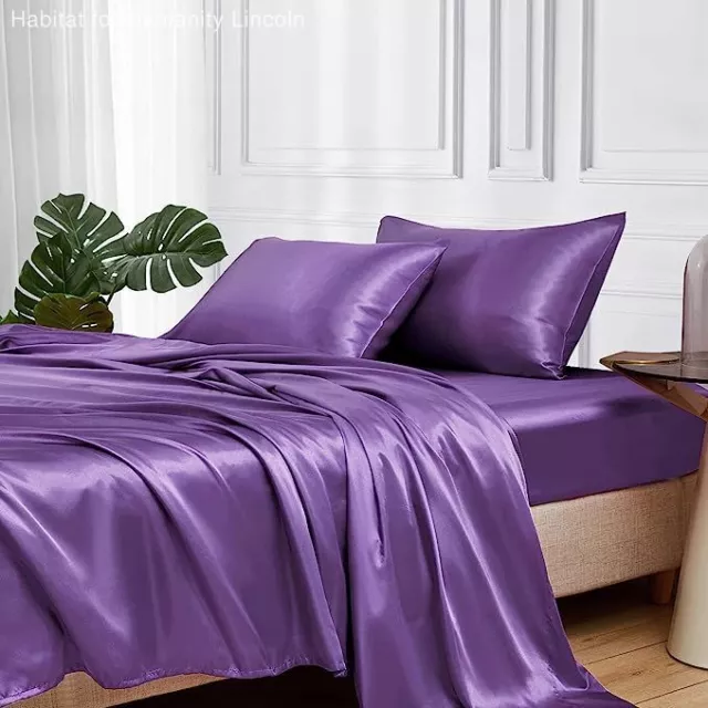 Mr&hm Lavender Satin Bed Sheets, Full Size 4 Pcs Silky Bedding Set New