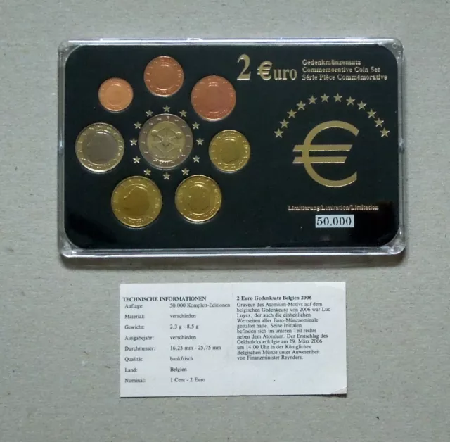 2 Euro Kurzsmünzsatz Gedenksatz Belgien mit Zertifikat