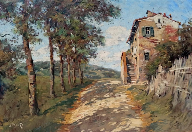Dipinto Francesco Maria Pieri 1941 Originale Strada Di Campagna Tuscany Painting