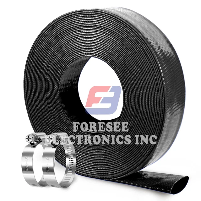 Water Discharge Hose 3" in x 100 FT Backwash PVC Lay-Flat Drain Clamps Black