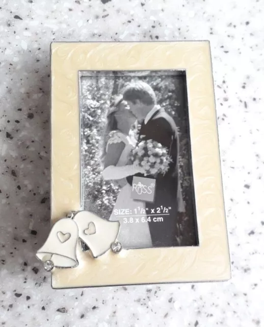 Russ Wedding Bells Small Easel Photo Frame Enamel on Metal 3 X 2"  