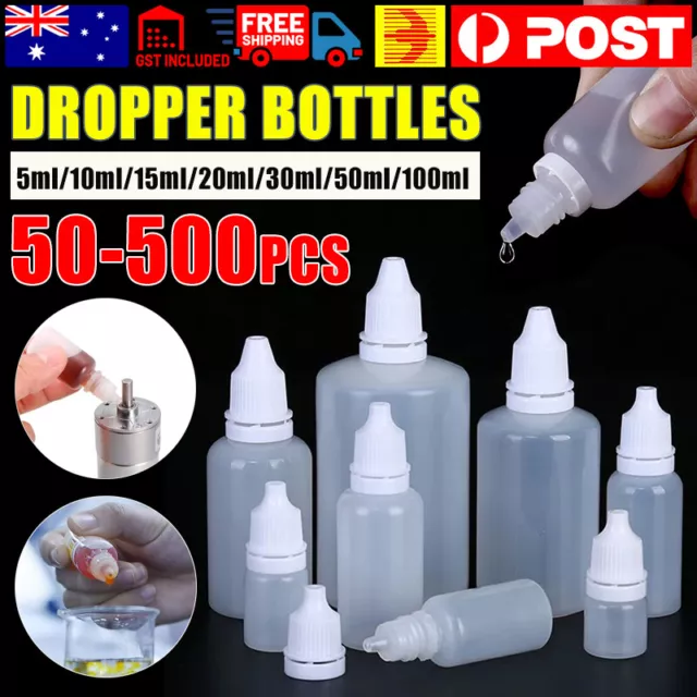 5/10/20/50/100ml Empty Plastic Dropper Bottles Squeezable Drop Liquid Container