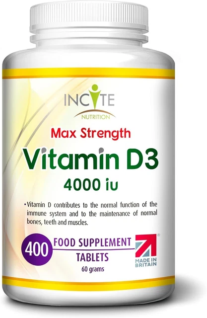 VITAMIN D3 4000 IU-400 High Strength Vitamin D Tablets (1+ Year Supply ...