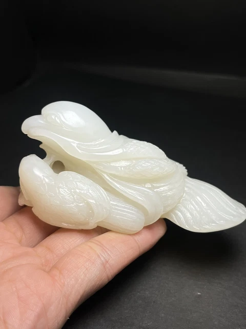 Chinese Exquisite Handmade Birds carving Hetian Jade Statue
