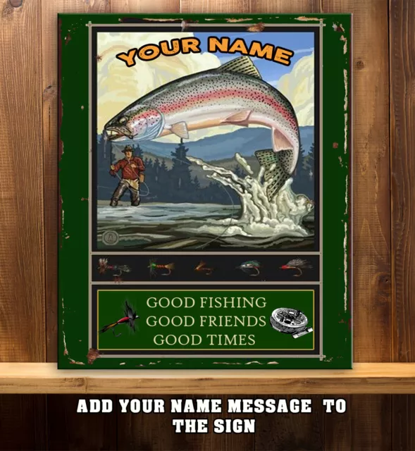 PERSONALISED FLY FISHING GAME FISHING SALMON TROUT DAD  Metal Retro Sign RS325