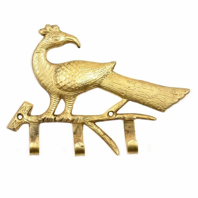 Handcrafted Brass Peacock Wall Hook Hanger Holder For Home / Office