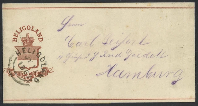 Altdeutschland Helgoland 1887 Ganzsache Streifband S2 I nach Hamburg (MI 200 €)