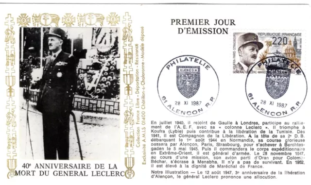 H028+FDC ENVELOPPE   1er JOUR    40° ANNIVERSAIRE MORT GENERAL  LECLERC