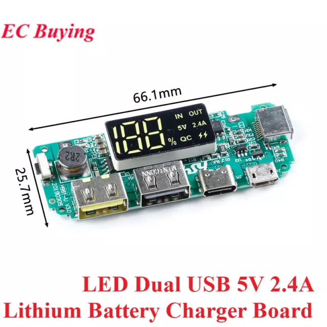 5V 2.4A LED Dual USB Micro/Type-C USB Mobile Power Bank Charger Module Circuit