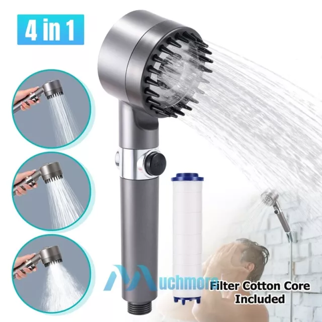 High Pressure Shower Head 4 in 1 Function Handheld 3 Settings Spray For Bathroom