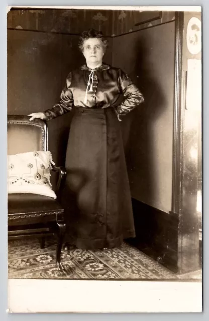 RPPC Large Older Woman Posing In Parlor Portrait Postcard P29