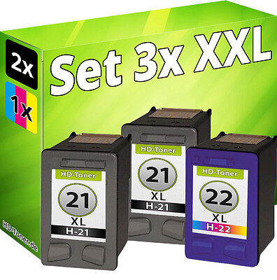 3er Set Cartucce per Stampante per HP 21+22 Deskjet F370 F375 F380 D2360 D2460