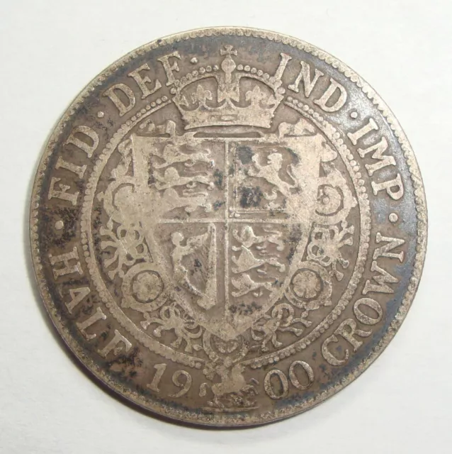 1900 Great Britain Half 1/2 Crown Victoria Sterling Silver World Coin