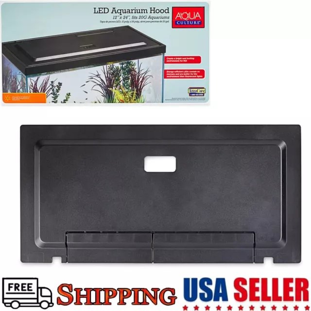 Fish Tank Hood W/ Long-Life LED Light 20 Gallon Aquarium Lightweight Home Office