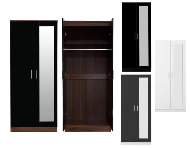 REFLECT Soft Close 2 Door MIRRORED Wardrobe Storage Bedroom 4 Colours High Gloss