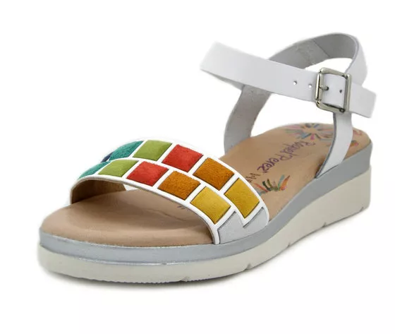 Sandales Femmes Confortable 38 Cuir Blanc Et Multicolore Compensé Faible 4 CM