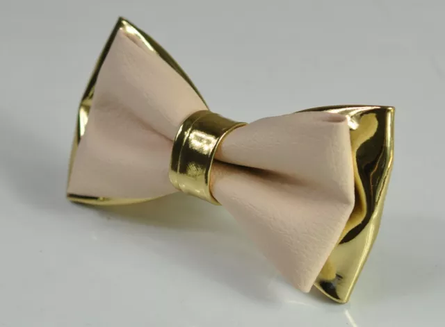 Pearl White and Gold Faux Leather Bow tie for Men / Youth Boy /Toddler Baby 3