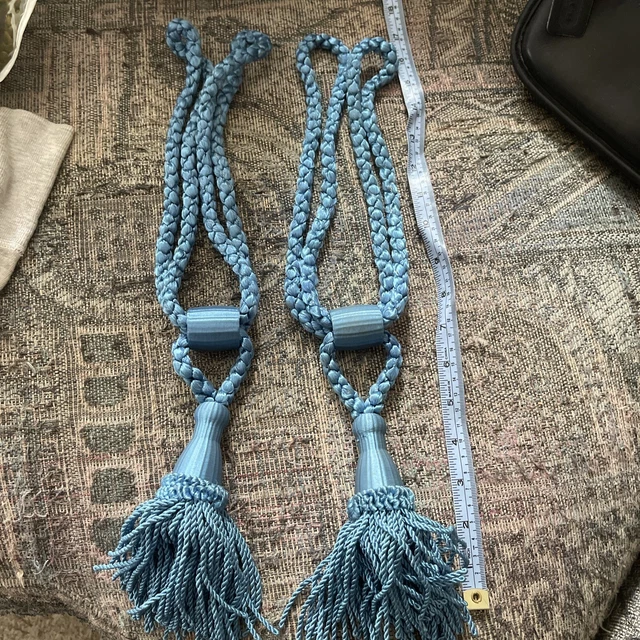 Curtain Tie Backs Tassels blue braided Rope Tie Back 1 set of 2