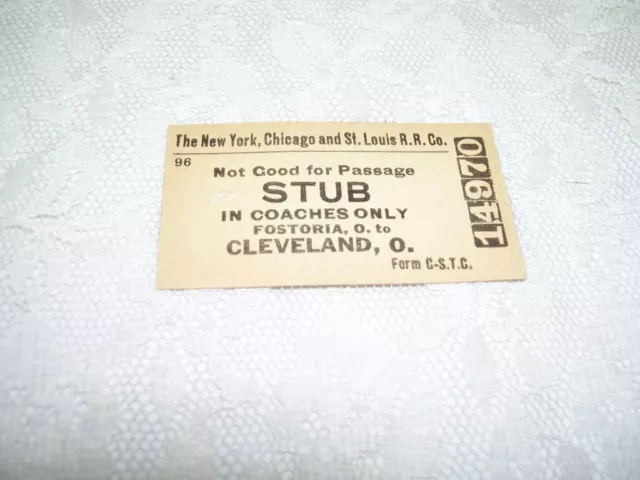 Coach Train Ticket Stub New York Chicago and St Louis Railroad 1953