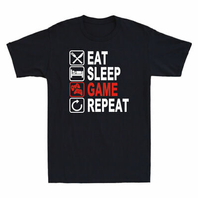 Eat Repeat Shirt Short Sleeve Adults Gift Funny Gamer Sleep Game T-Shirt Men's