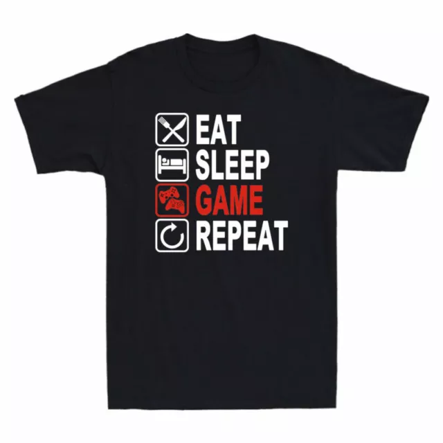 Maglietta Eat Repeat Maniche Corta Adulti Regalo Giocatore Divertente Gioco Dormire T-shirt Uomo