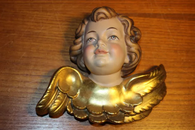 Vtg 7" Hand Carved Wood Carving Wall Angel Putto Cherub Head Figure Germany Gift