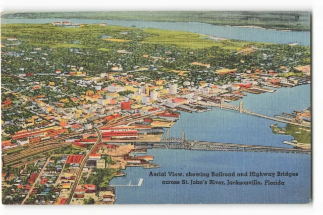 Postcard Aerial View across St. John's River, Jacksonville, Florida VTG ME8.