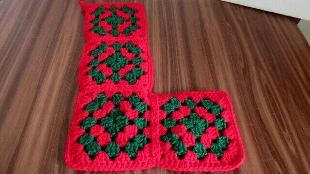 VTG Crochet Granny Squares Christmas Stocking Homemade Red Green