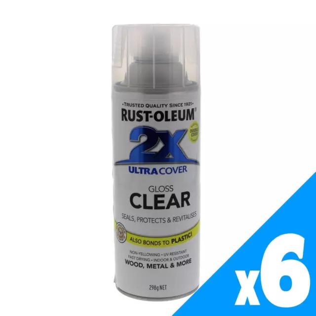 2X Ultra Cover Aero Clear Gloss Superior 298g Spray Paint Can Rustoleum 6 Pack
