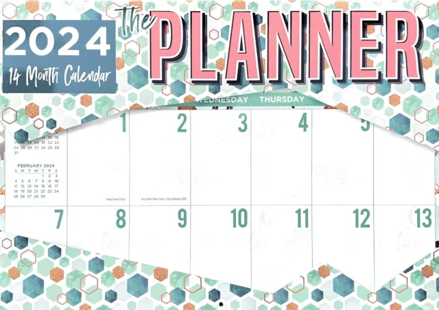 A4 Wall 2024 Calendar PLANNER Large Print australia Print 16 month Calendar2024