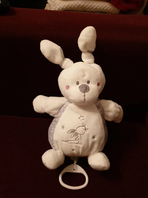 DOUDOU BOULE MUSICAL NICOTOY SIMBA LAPIN GRIS BLANC ETOILE 20/26 cm  NEUF*
