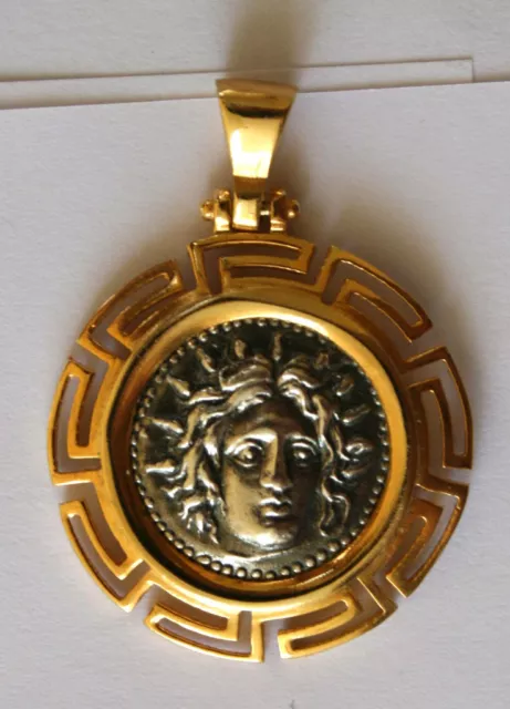 GOD APOLLO GREEK COIN BIG SIZE pendant sterling silver 925 GOLD PLAT code 131