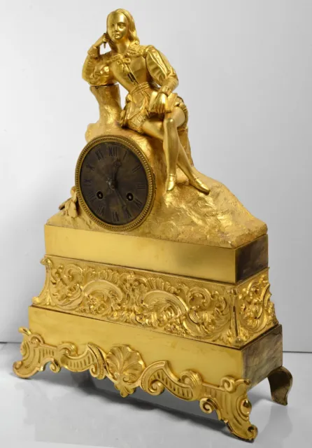 French Gilt Bronze Figural Antique Clock w Renaissance Poet early 19th century 3