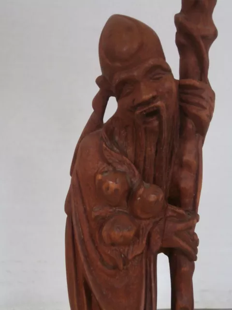 Antique Chinese Statue Red Wood Hand Carved Old Wise Man