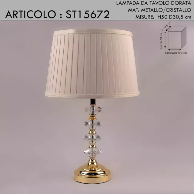 Lampada da tavolo dorata abat jour con paralume cristallo moderno classico lume