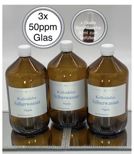 3x Kolloidales Silber (Silberwasser) 1000ml, 50ppm, hochrein, hochkonzentriert!!