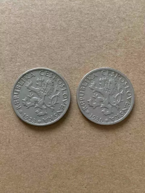 Lot of (2) Vintage 1923 & 1930 Czechoslovakia 1 Koruna Coins