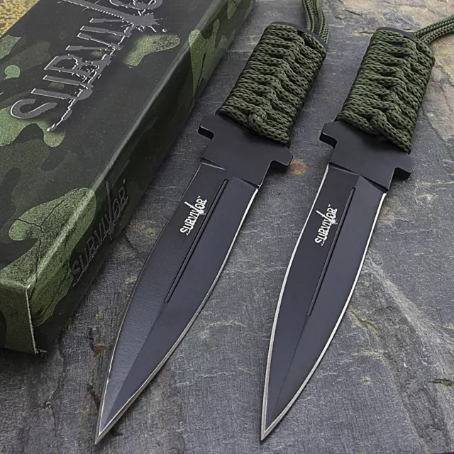 2 x 7" TACTICAL COMBAT FIXED BLADE MILITARY STILETTO KNIFE Hunting Survival