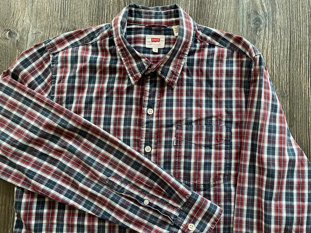 LEVIS MENS MEDIUM Immaculate Navy White Check Supima Cotton Shirt 20.00 PicClick UK