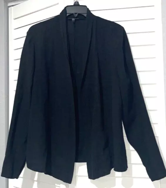 Eileen Fisher Black Linen Lightweight Blazer Jacket size L Open Front Lagenlook