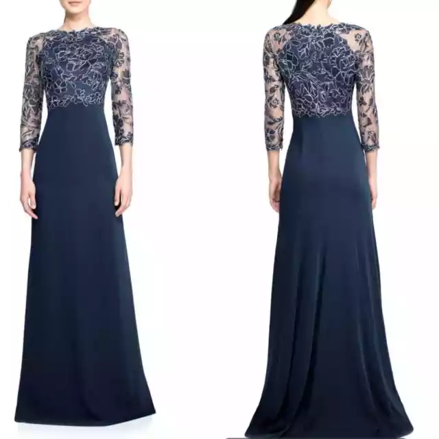 NWT Tadashi Shoji Women Dress Peony Embroidered Stretch Crepe Gown Size 20Q 2X