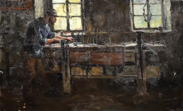 Henri De Marandat (1875-1914) Large Signed 1906 Oil On Canvas - Blacksmith Work